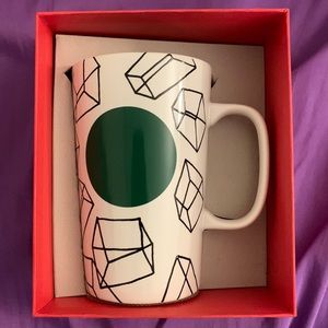 NWT LIMITED 2014 Starbucks green dot mug with black cube geometric pattern